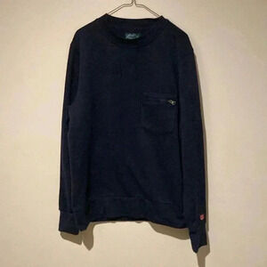 Arthur Beale men’s crew neck long sleeve, navy pullover zip front pocket large